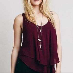 Free People Burgundy Layered Chiffon Tank